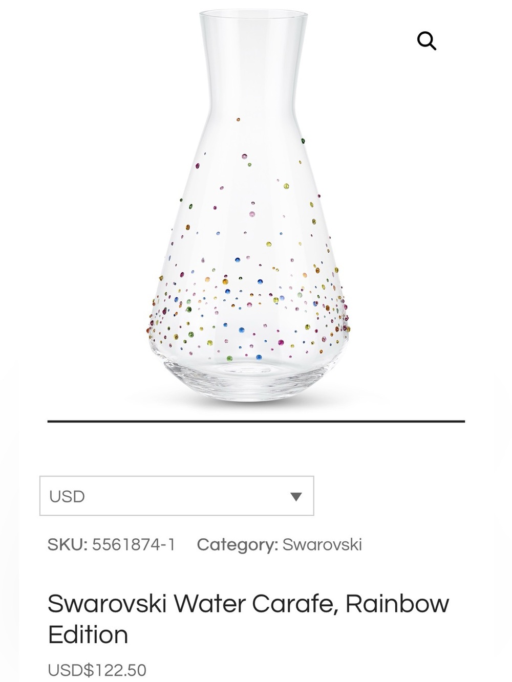 Swarovski Clear Glass Carafe with Multicolor Crystal Dots